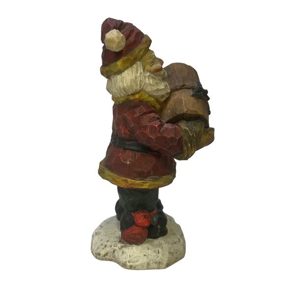Craig Kirkwood for Demdaco Vintage 2002 Carved 4.75" Santa with Log and Cardinal - Picture 4 of 6